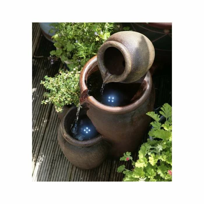 H50cm Earthenware 3-Tier Honey Pot Water Feature & Planter with Lights by Ambienté 7 H50cm Earthenware 3-Tier Honey Pot Water Feature & Planter with Lights by Ambienté - Image 5