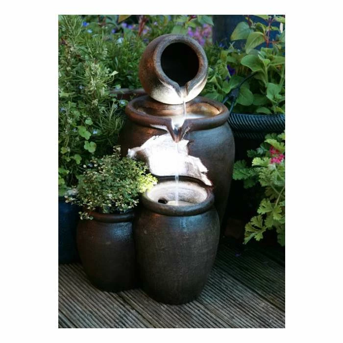 H50cm Earthenware 3-Tier Honey Pot Water Feature & Planter with Lights by Ambienté 9 H50cm Earthenware 3-Tier Honey Pot Water Feature & Planter with Lights by Ambienté - Image 7