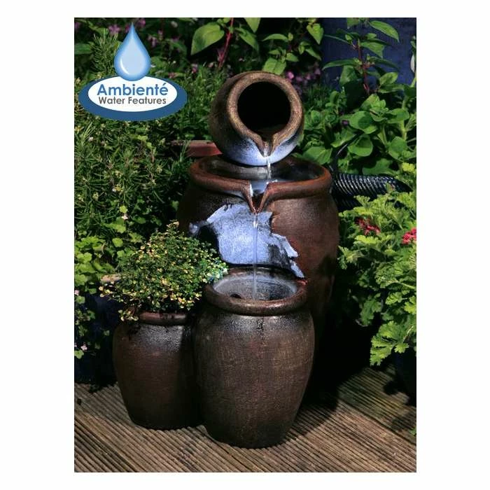 H50cm Earthenware 3-Tier Honey Pot Water Feature & Planter with Lights by Ambienté 3 H50cm Earthenware 3-Tier Honey Pot Water Feature & Planter with Lights by Ambienté