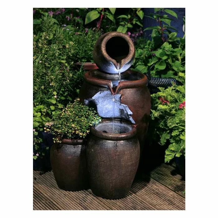 H50cm Earthenware 3-Tier Honey Pot Water Feature & Planter with Lights by Ambienté 4 H50cm Earthenware 3-Tier Honey Pot Water Feature & Planter with Lights by Ambienté - Image 2