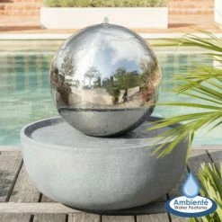H76cm Eclipse Sphere Stainless Steel Water Feature with Lights by Ambienté