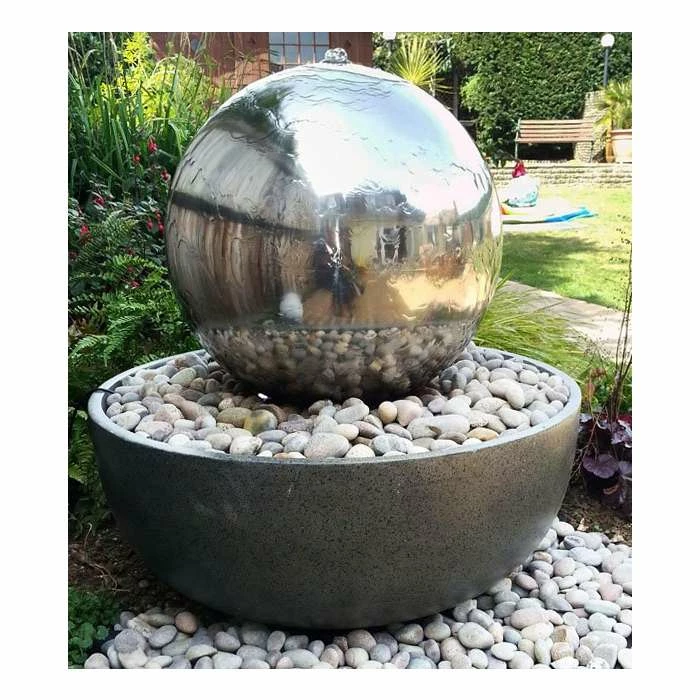 H76cm Eclipse Sphere Stainless Steel Water Feature with Lights by Ambienté 4 H76cm Eclipse Sphere Stainless Steel Water Feature with Lights by Ambienté - Image 2