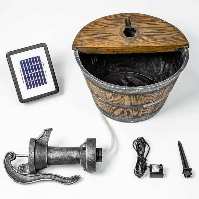 H54cm Tap and Half Barrel Solar Water Feature by Solaray 9 H54cm Tap and Half Barrel Solar Water Feature by Solaray - Image 7