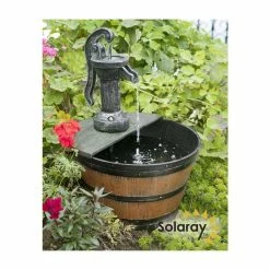 H54cm Tap and Half Barrel Solar Water Feature by Solaray