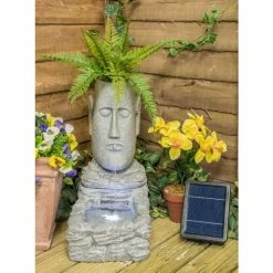 H50cm Easter Island Head Solar Water Feature & Planter with Lights by Solaray -Water Features Store WF9718 add image 1 893d