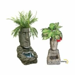 H50cm Easter Island Head Solar Water Feature & Planter with Lights by Solaray -Water Features Store WF9718 add image 2 e555