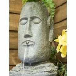 H50cm Easter Island Head Solar Water Feature & Planter with Lights by Solaray -Water Features Store WF9718 add image 3 a1e3