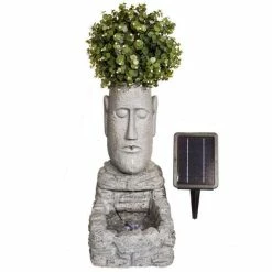H50cm Easter Island Head Solar Water Feature & Planter with Lights by Solaray -Water Features Store WF9718 add image 4 da34