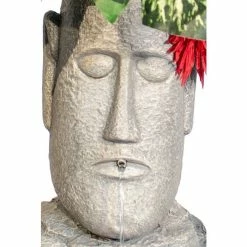 H50cm Easter Island Head Solar Water Feature & Planter with Lights by Solaray -Water Features Store WF9718 add image 7 3078