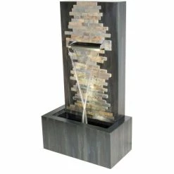 H100cm Dante Zinc & Stone Water Feature with Lights | Indoor/Outdoor Use by Ambienté -Water Features Store WF9768 add image 3 21be