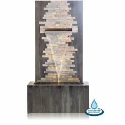 H100cm Dante Zinc & Stone Water Feature with Lights | Indoor/Outdoor Use by Ambienté