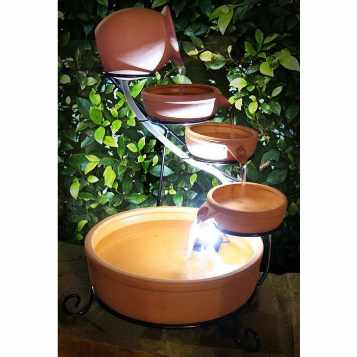 H55cm Terracotta Solar Water Feature with Battery Backup and Lights by Solaray 3 H55cm Terracotta Solar Water Feature with Battery Backup and Lights by Solaray - Image 2