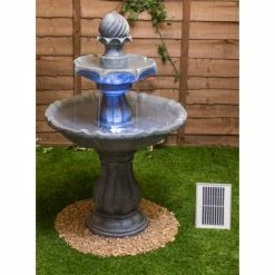 H92cm Grey Imperial Tiered Solar Water Fountain with Lights by Solaray -Water Features Store WF9886 add image 5 c5cb