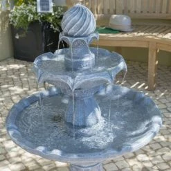 H92cm Grey Imperial Tiered Solar Water Fountain with Lights by Solaray -Water Features Store WF9886 add image 8 cb20