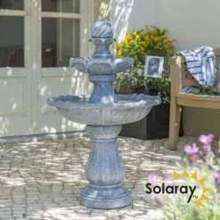 H92cm Grey Imperial Tiered Solar Water Fountain with Lights by Solaray