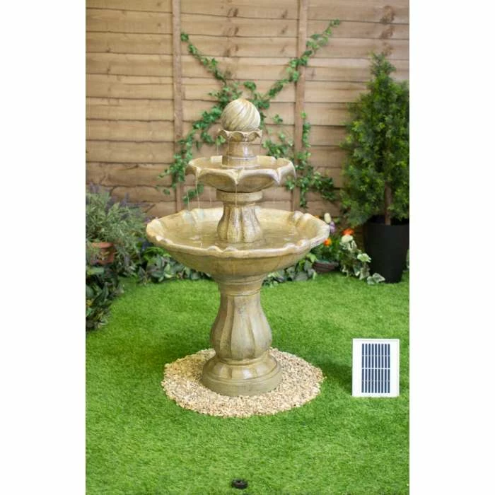 H92cm Cream Imperial Round Tiered Solar Water Fountain with Lights by Solaray 5 H92cm Cream Imperial Round Tiered Solar Water Fountain with Lights by Solaray - Image 3