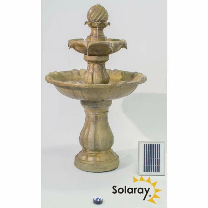 H92cm Cream Imperial Round Tiered Solar Water Fountain with Lights by Solaray 7 H92cm Cream Imperial Round Tiered Solar Water Fountain with Lights by Solaray - Image 5