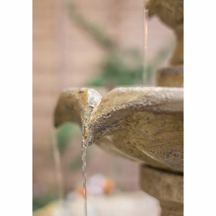 H92cm Cream Imperial Round Tiered Solar Water Fountain with Lights by Solaray 9 H92cm Cream Imperial Round Tiered Solar Water Fountain with Lights by Solaray - Image 7