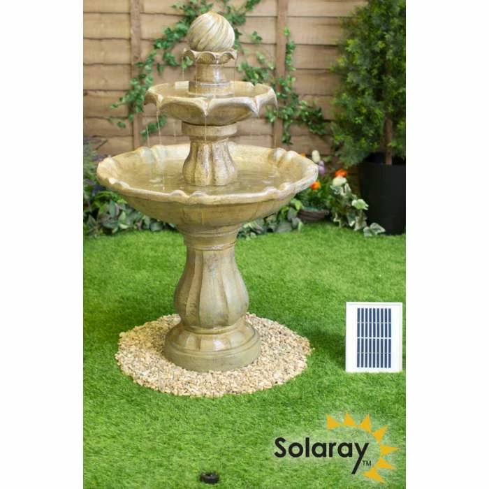 H92cm Cream Imperial Round Tiered Solar Water Fountain with Lights by Solaray 3 H92cm Cream Imperial Round Tiered Solar Water Fountain with Lights by Solaray