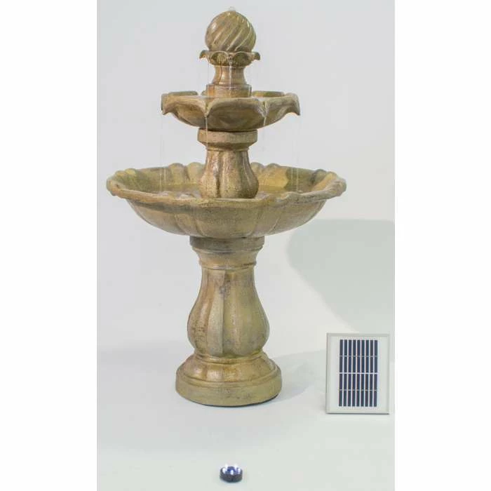 H92cm Cream Imperial Round Tiered Solar Water Fountain with Lights by Solaray 4 H92cm Cream Imperial Round Tiered Solar Water Fountain with Lights by Solaray - Image 2