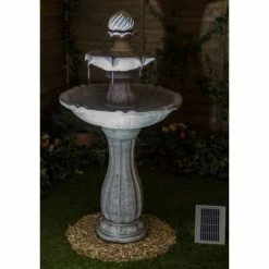 H112cm White Imperial Round Tiered Solar Water Fountain with Lights by Solaray -Water Features Store WF9892 add image 4 b3c0