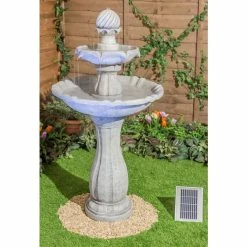 H112cm White Imperial Round Tiered Solar Water Fountain with Lights by Solaray -Water Features Store WF9892 add image 6 e3c3