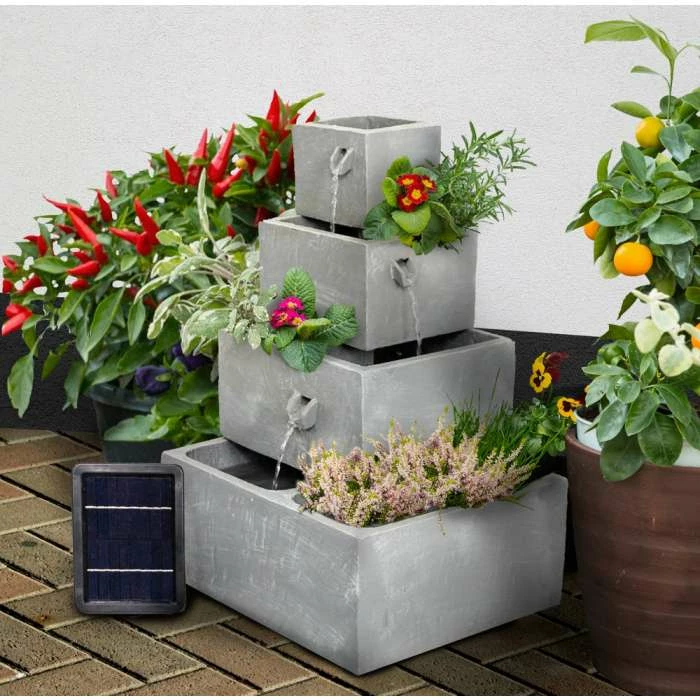 H62.5cm Perth 4-Tier Solar Water Feature & Herb Planter with Lights by Solaray 4 H62.5cm Perth 4-Tier Solar Water Feature & Herb Planter with Lights by Solaray - Image 2